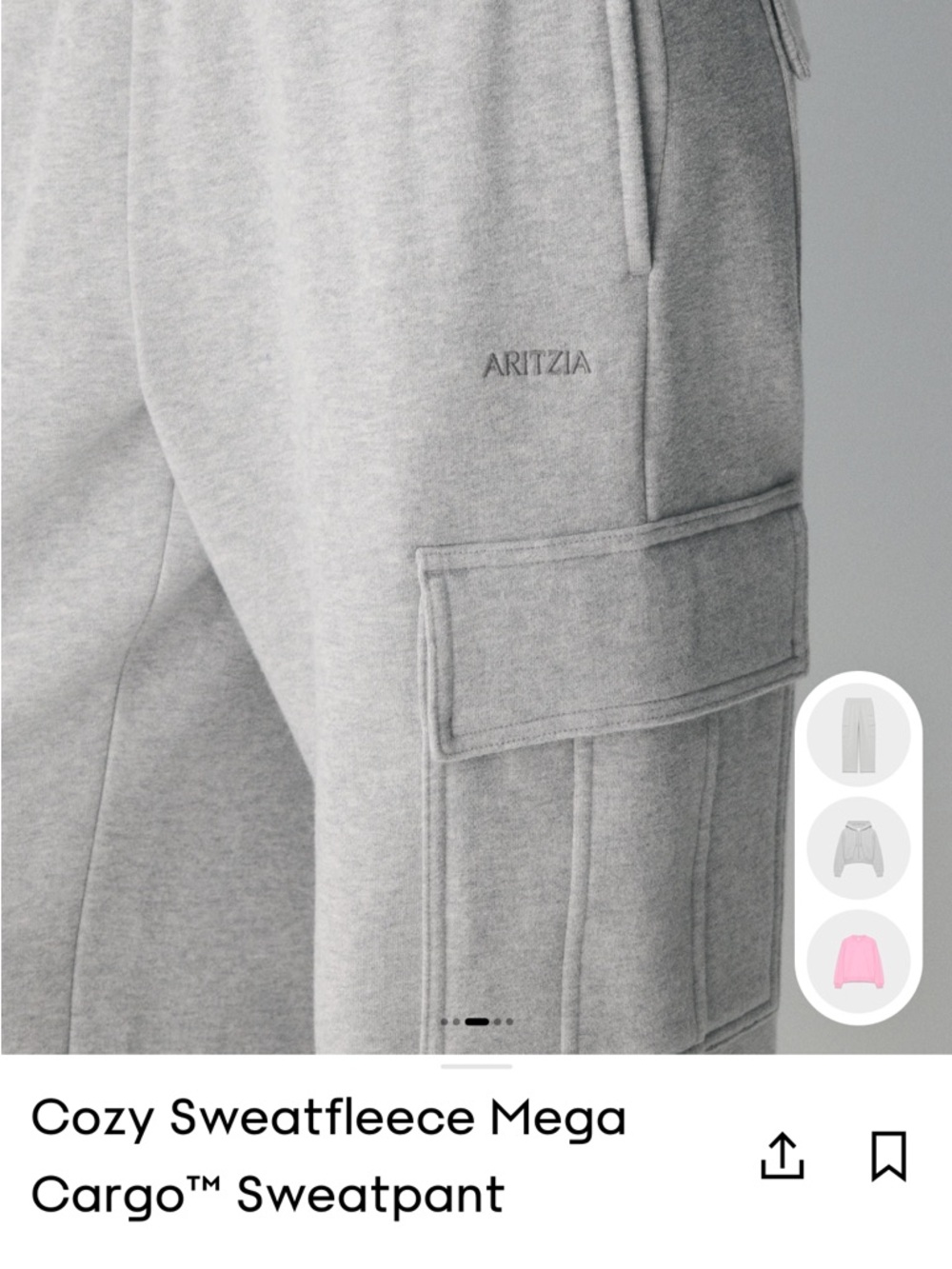 Aritzia Cozy Cargo Sweatpant in Light Heather Gray